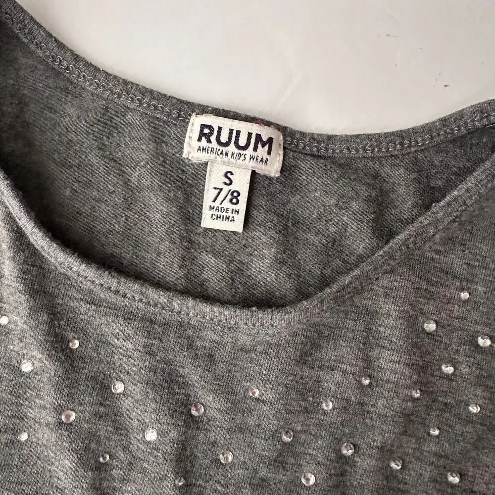 Ruum Gray Long Sleeve Studded Rhinestone Top - Small